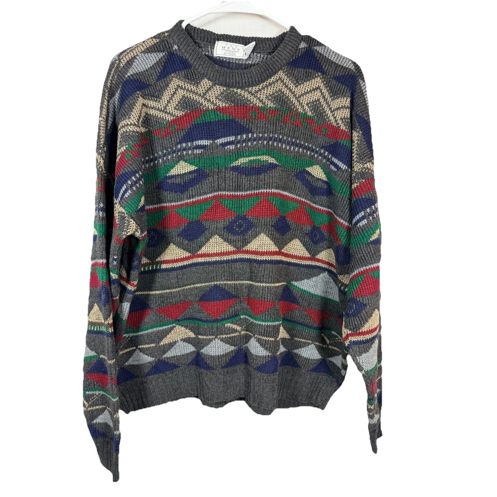 Vintage 90s Sears Mens Store Mens L Coogi Style Geometric Knit‎ Sweater Grandpa